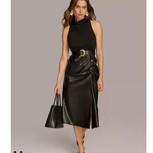 Donna Karan Black Leather Pencil Skirt